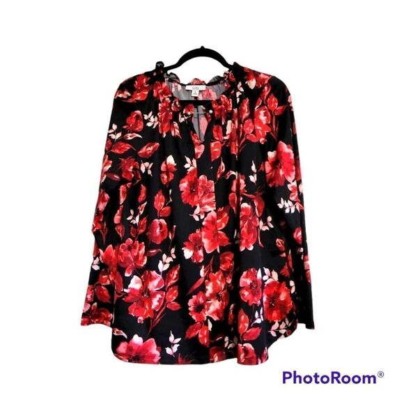 Croft & Barrow black red floral print top - Picture 1 of 4